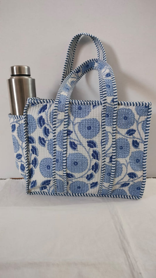 small quilted tote with side pocket