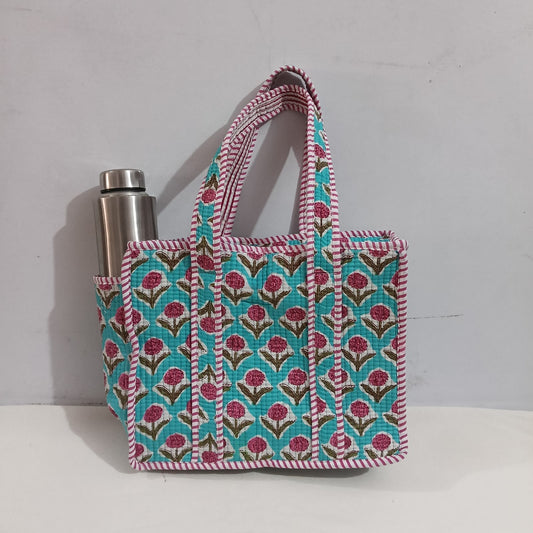 small quilted tote with side pocket