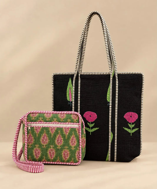 Pure Cotton Quilted Tote Bag & Sling Bag Combo